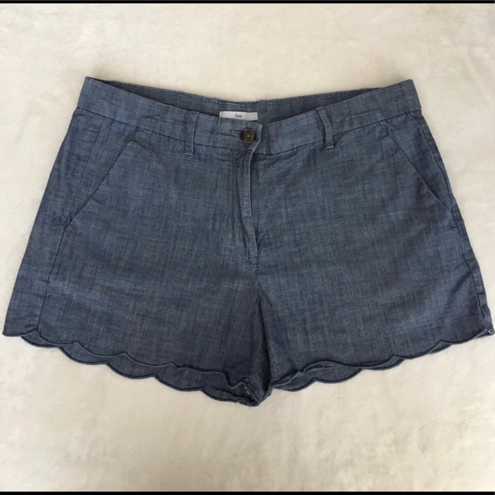 Scalloped Chambray Shorts
